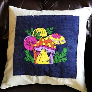 Mushroom Pillow Cover 16 x 16, Hand Painted Envelope Style Cottagecore Sham